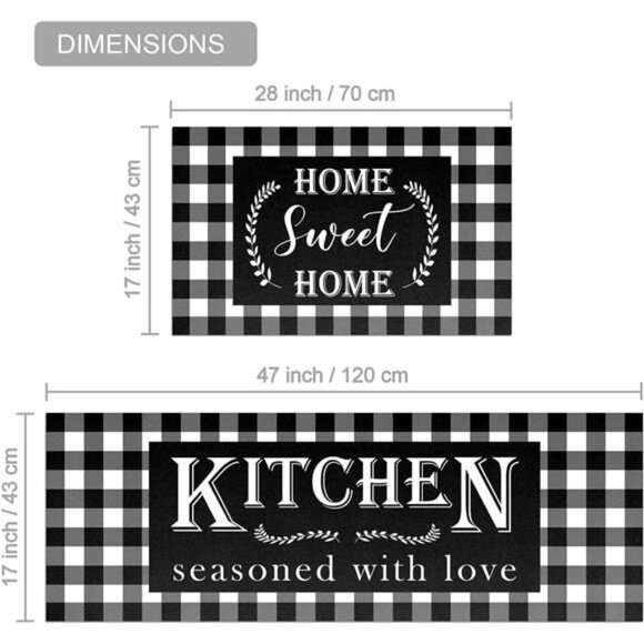 Buffalo Plaid Kitchen Mat Set of 2 Non Slip Thick Kitchen Rugs and Mats - Picture 3 of 8